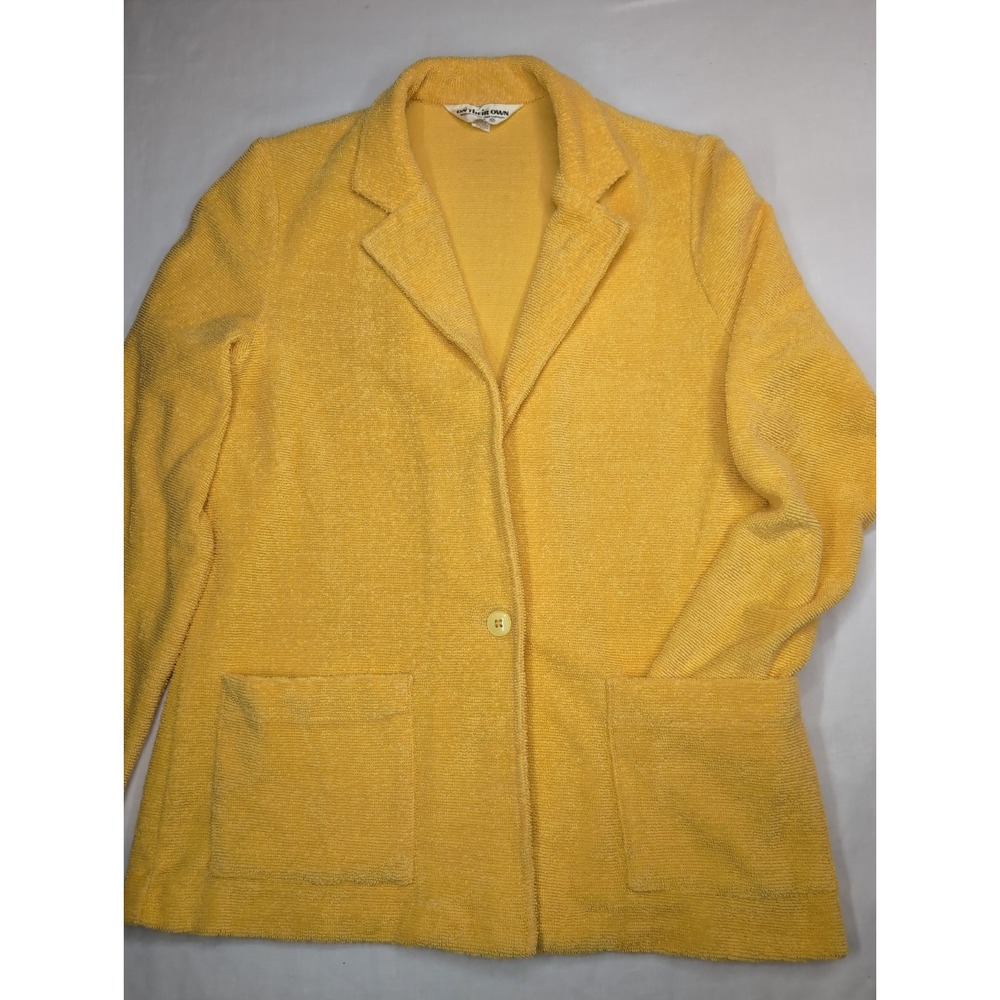 Vintage Alex Colman On Their Own Yellow Terrycloth Knit Blazer Jacket Womens 12